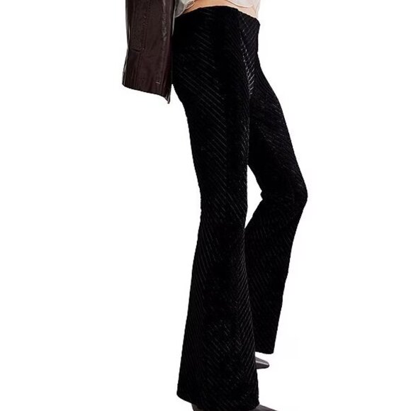 Free People Penny Pull-On Chevron Velvet Flared Pants - Picture 2 of 6
